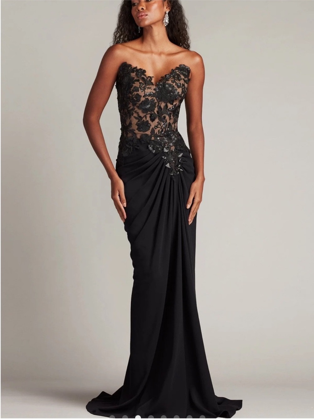 Tadashi Shoji Dresden  Sequin Embroidered Strapless Gown Black Nude CHS25369L